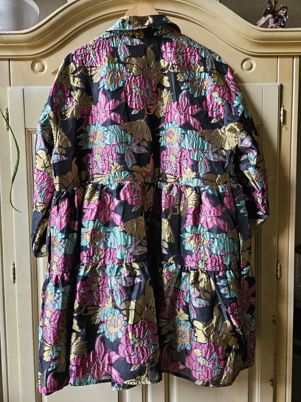 Anthropologie Floral Tiered Midi Dress in Black, Pink, Teal & Gold - Picture 7 of 7